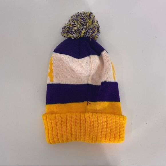 Minnesota Purple and Yellow Pom Pom Winter Cuff Hat - Picture 2 of 4